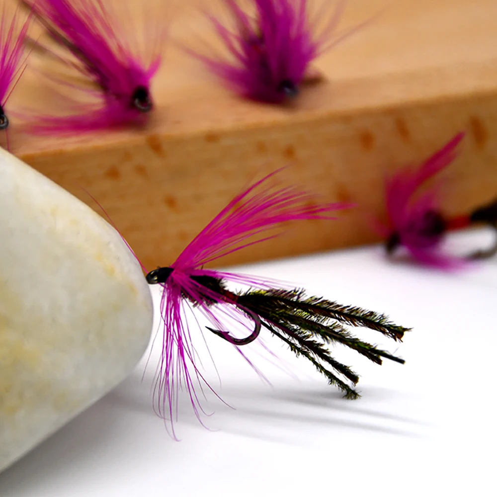 MNFT 10 unidades/paquete 10 #   Cola de seda de pavo real, trucha, moscas de pesca, mosca húmeda, barba púrpura, cola larga, príncipe, ninfa, señuelo de pesca con mosca - imagen 5