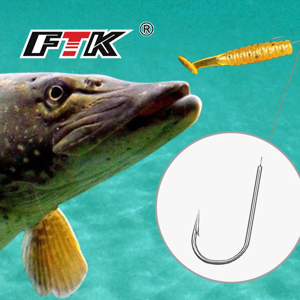 FTK-anzuelo de Pesca de Mar, gancho de púas de acero de alto carbono, gusano redondo plano para carpa oceánica, accesorios de pesca de lubina, 5 unids/lote por paquete - imagen 2