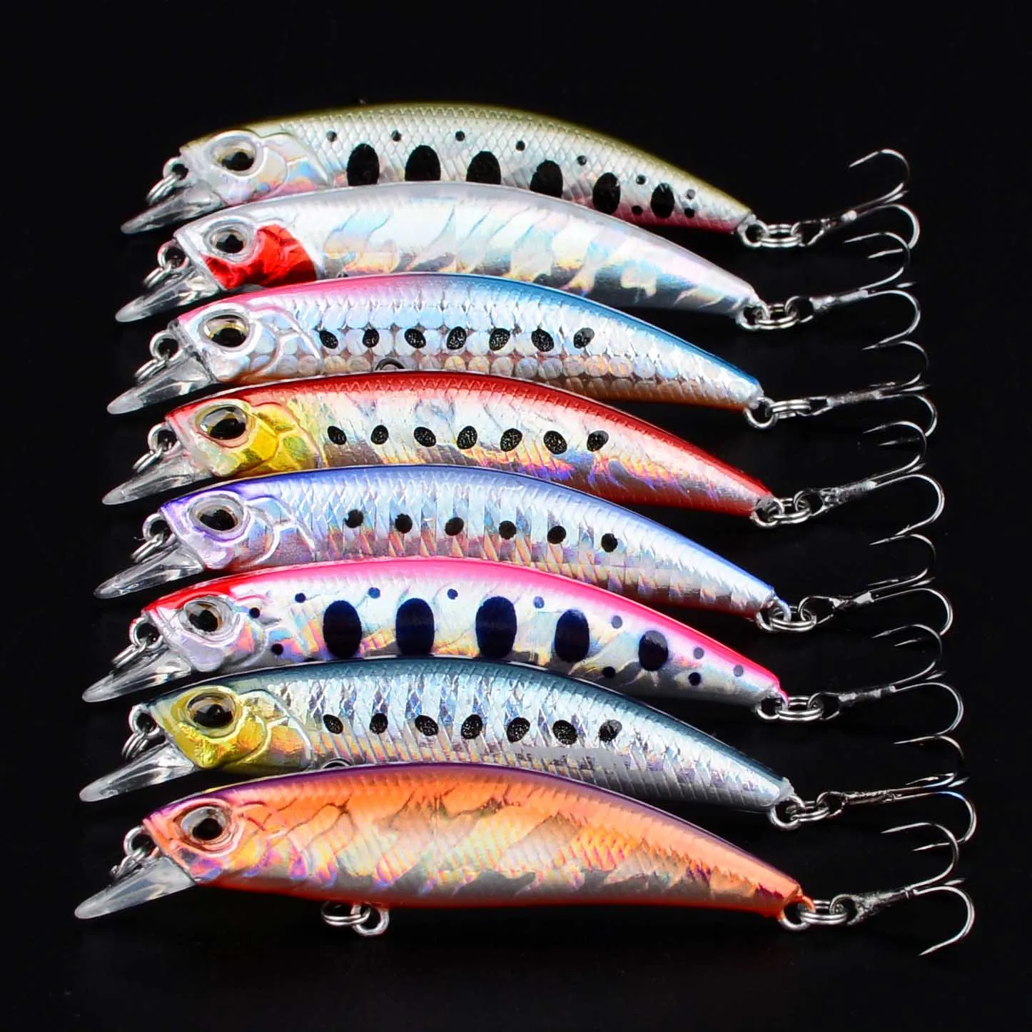 8 Uds Minnow señuelo de Pesca trucha de agua dulce cebo duro Artificial Pesca Isca Wobblers para Lucio Swimbait suministros de Pesca - imagen 2