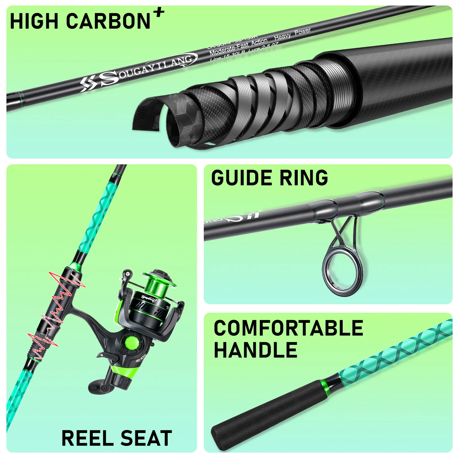 Combo Sougayilang caña carrete para pesca carpa distancia - imagen 3