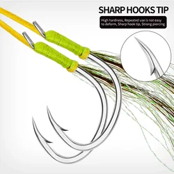 2pair/lot 1/0-5/0 Jigging Assist Hook Fly Fishing Hook Barbed Double Sharp Hooks With Thread Feather Sea Fishhook Fishing Tackle