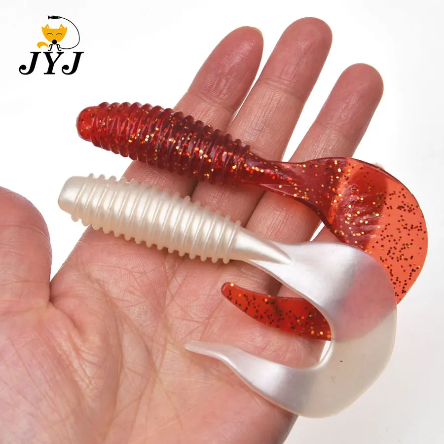 JYJ 10cm 8,5g 5 unids/bolsa señuelo artificial suave cebo de gusano, cola larga torcida wobbler swimbait da pesca lubina tipo tipo pike señuelo - imagen 5