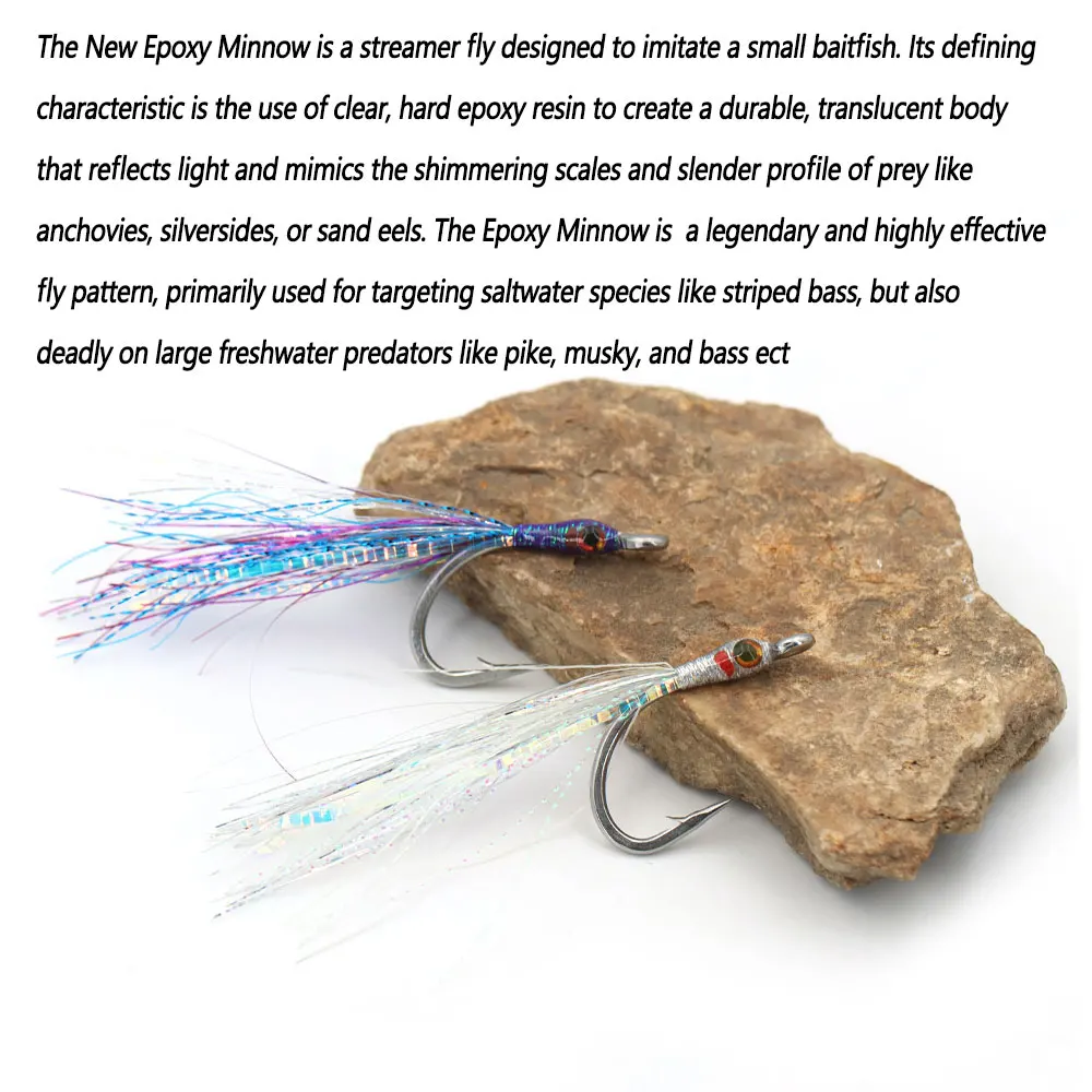 4 Uds 4/0 3,35 pulgadas luminoso grande epoxi Minnow Streamer mosca 3D ojos de pez cebo Streamer Lucio trucha almizclado lubina Señuelos de pesca de mar - imagen 4