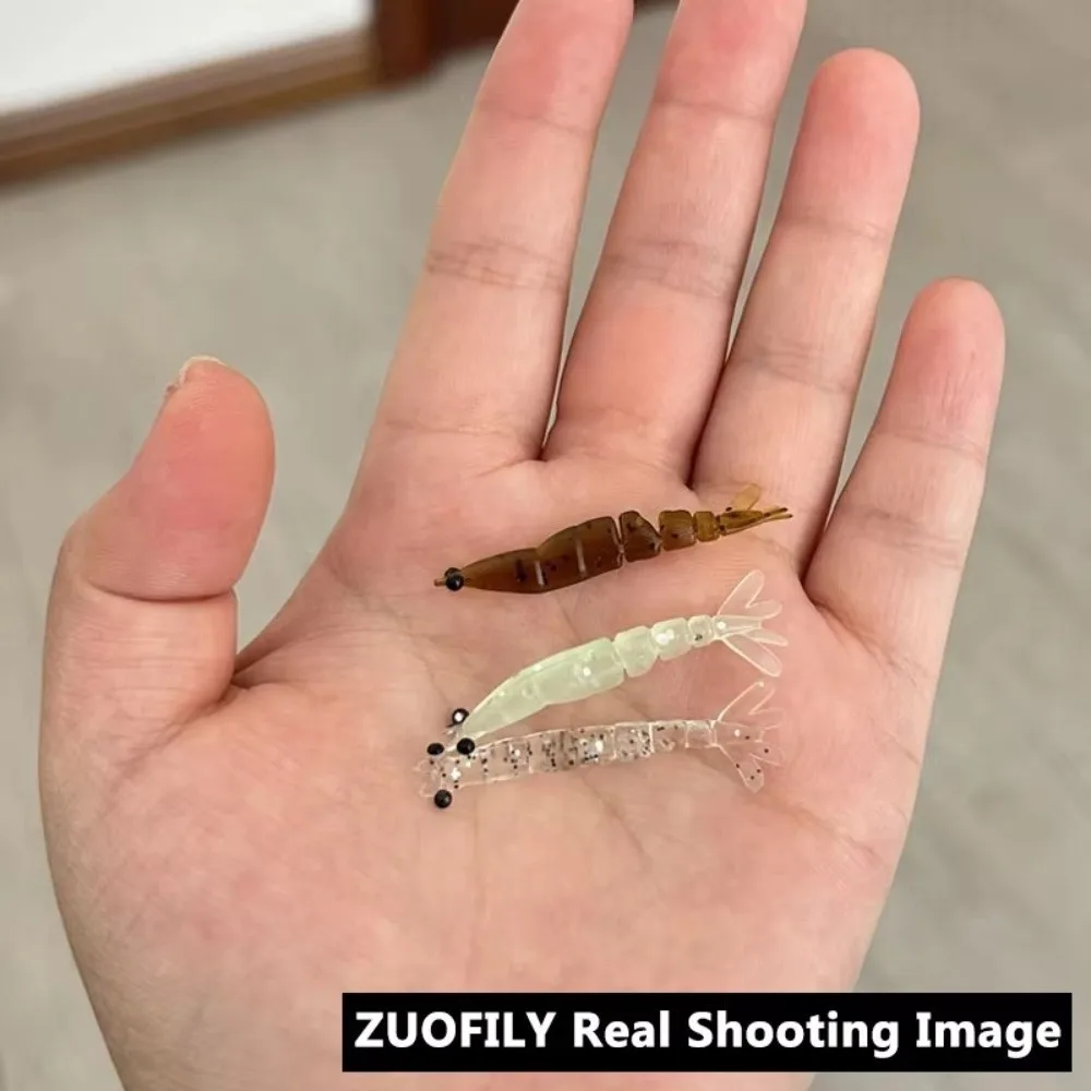 20 unids/caja 4cm de longitud luminosas camarones Swimbaits silicona suave 0,45g peso señuelo de pesca brillante efecto brillante diseño luminoso