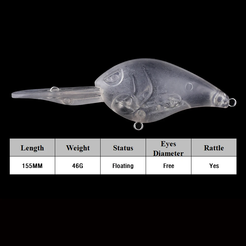 Chan'sHuang-Cebo en blanco sin pintar, 5 piezas, 155MM, 46G, sonajero flotante para aguas profundas, Angry Crankbait, señuelo de pesca Artificial hecho a mano - imagen 2