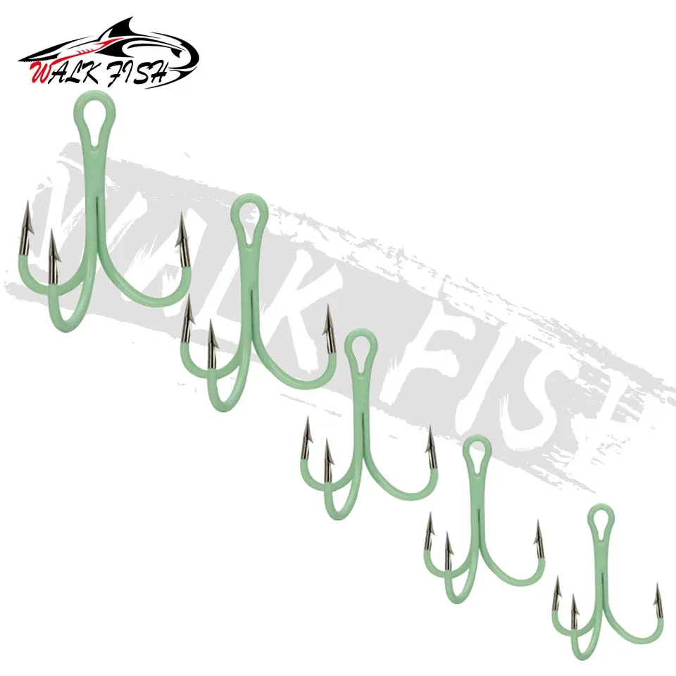 WALK FISH-anzuelos de pesca triples de acero de alto carbono, accesorios de aparejos de mar, ganchos de púas, luminosos, 10 unidades por lote - imagen 4