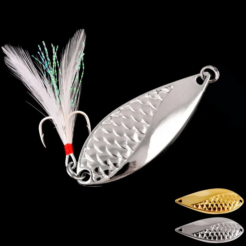 Señuelo duro de serpiente para pesca, cebos de lentejuelas de Metal con anzuelo triple, pluma, oro y plata, 3,5g/5g/7g/10g/15g/20g, 1 piezas - imagen 2