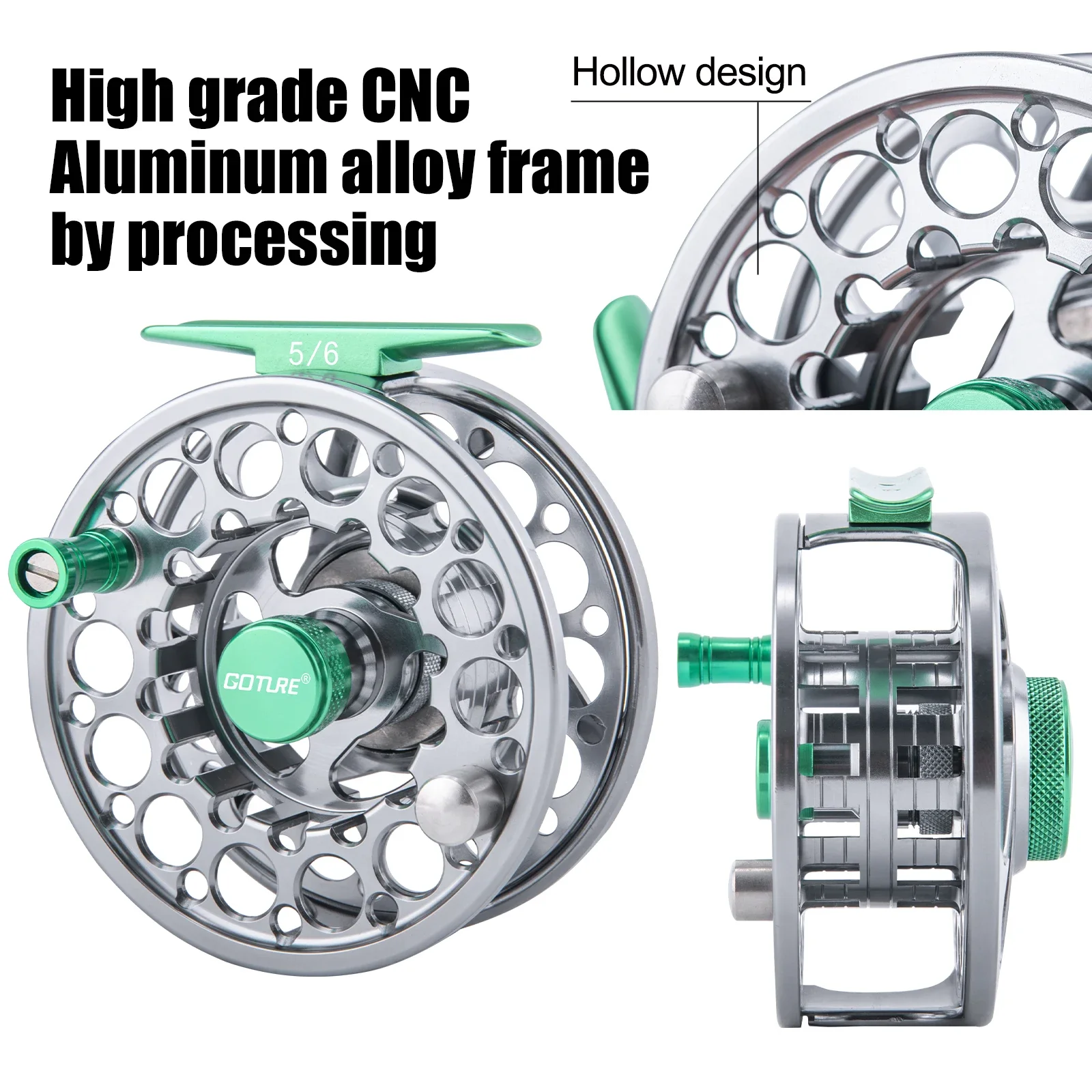 Carrete de pesca con mosca Goture 5/6: aleación de aluminio CNC, línea precargada, arrastre de disco liso, zurdos/derechos, aparejos más vendidos