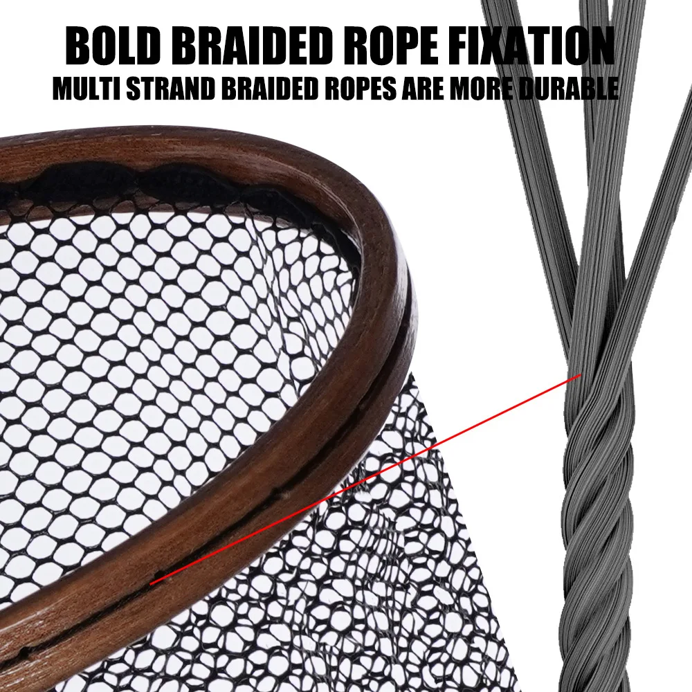 Red de aterrizaje de trucha grande con mango de madera, aparejos para moscas, revestimiento de goma, herramientas para Lucio, captura y liberación - imagen 5