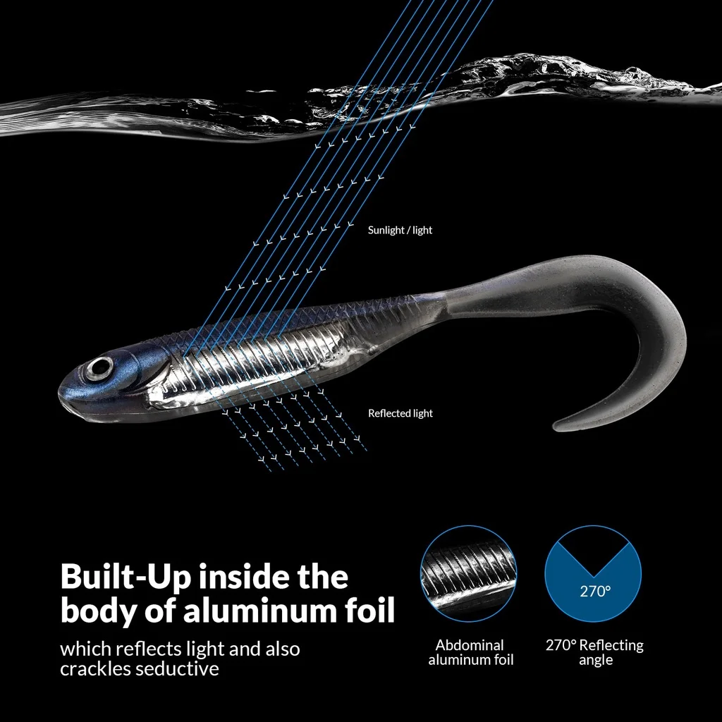 Señuelos blandos de plástico, 5 uds., 10cm, simulación de ojos 3D, cola giratoria Artificial, cebo de pesca Wobbler, gusano, Swimbait, señuelo pececillo que se hunde - imagen 5