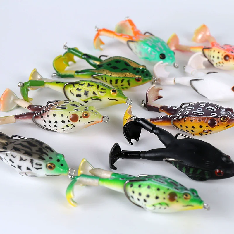 Señuelos de pesca de lubina de agua superior, rana suave, doble hélices, piernas, cebo de agua dulce para lubina, Lucio, cabeza de serpiente, 1 ud. - imagen 5