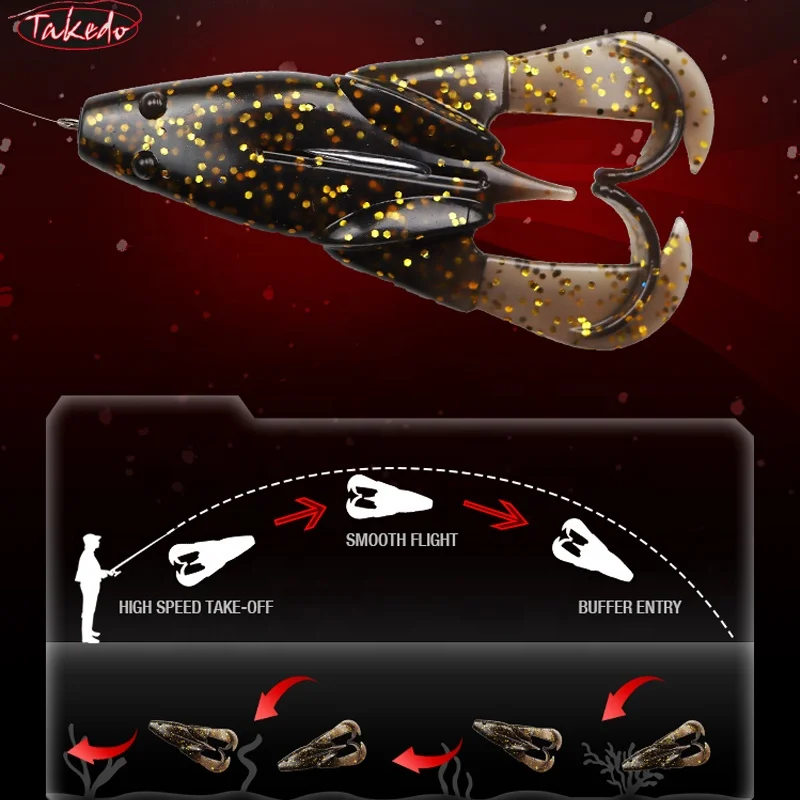 TAKEDO MY17 3 unids/set 7,5 CM 8G Material TPE señuelo de pesca de rana cebos artificiales cebo suave con cuentas de sonido Wobblers para cabeza de serpiente - imagen 4