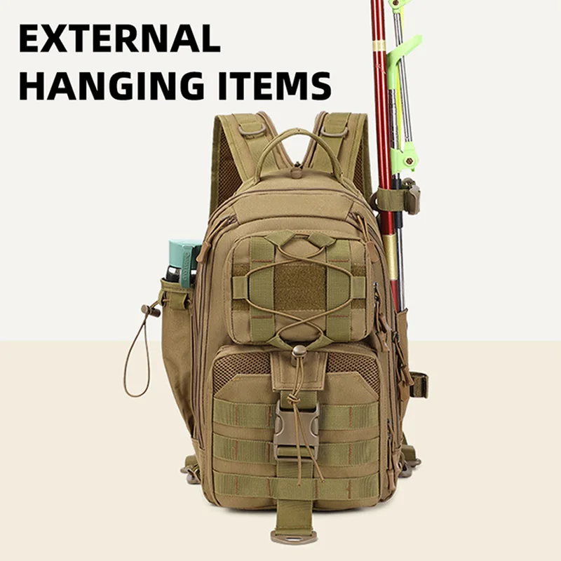 Mochila táctica de pesca con soportes para cañas señuelos riñonera - imagen 2