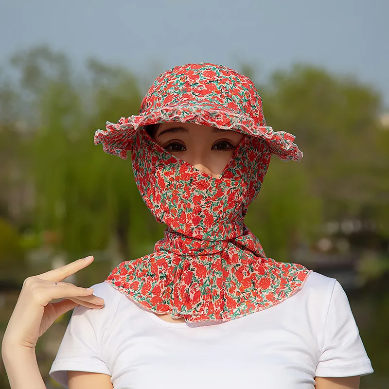 New Sunscreen Bucket Hat Wide Brim Quick-drying Sun Hat Flower Tea Picking Cap for Camping Hiking