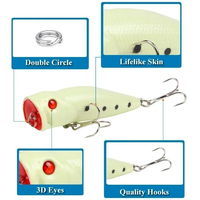 Juego de Señuelos de Pesca de pececillo luminoso, 5 uds., 8g-11g, manivela Popper, VIB, Kit de cebo de Rap, Wobbler, cebos duros artificiales para Lucio, Pesca - imagen 5