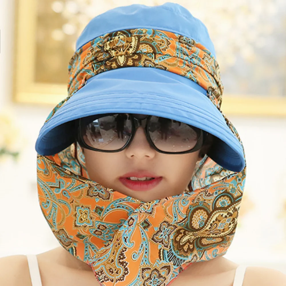 Sombrero de ala ancha para mujer, gorra con estampado Floral, protección solar plegable, Anti-UV, cuello y cara, Verano - imagen 3