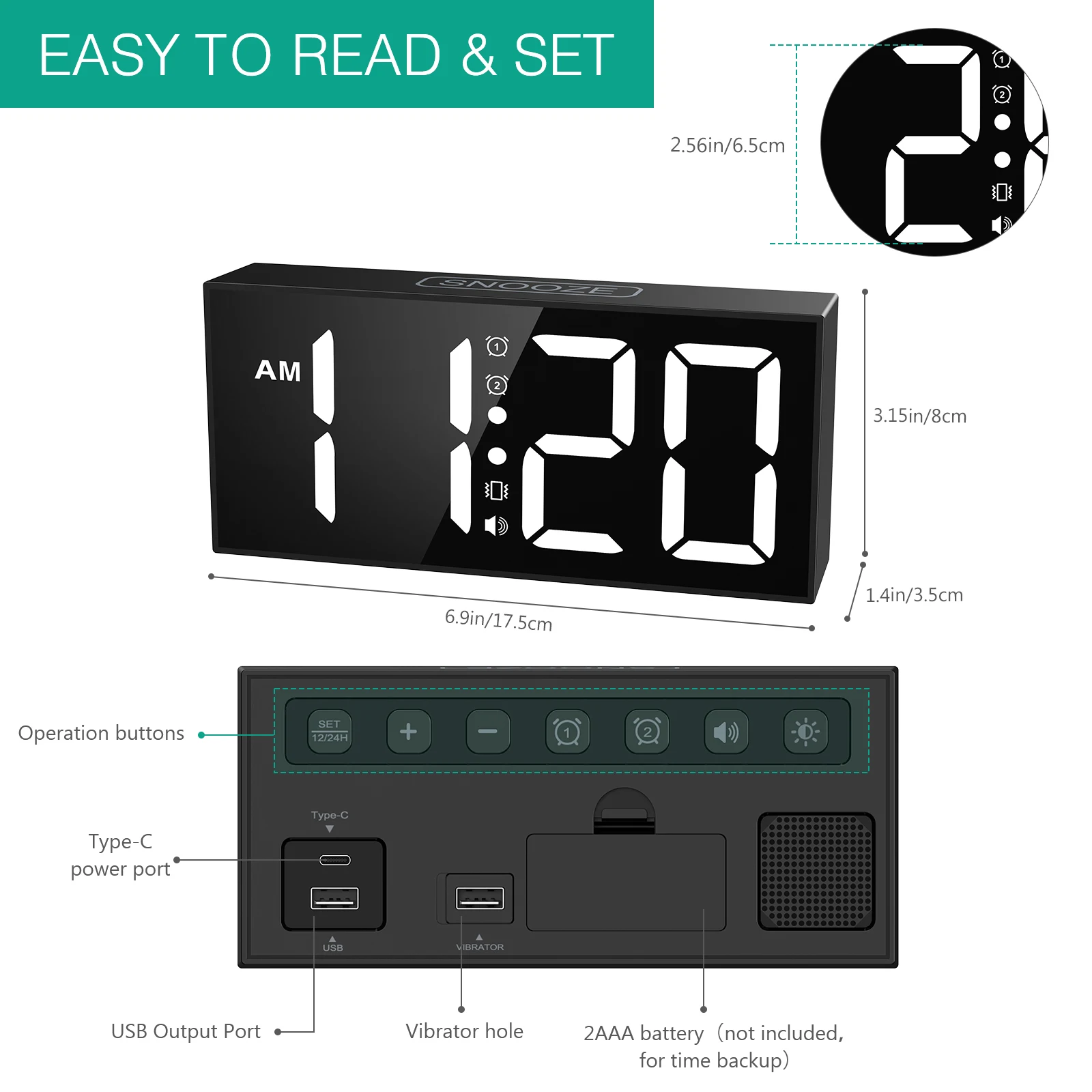 Despertador vibratorio ORIA – Agitador de cama y pantalla LED 7,5" - imagen 3