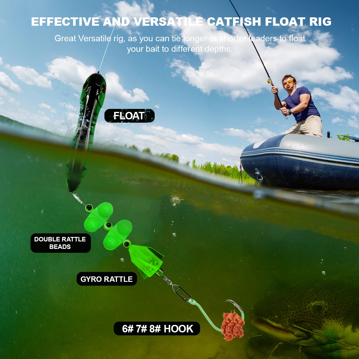 ZYZ 3 piezas de aparejos de bagre con 7/0 # 9/0 # 10/0 # Ganchos circulares coloridos, flotador de cebo falso y cuentas de timbre, Ideal para juegos de pesca de bagre - imagen 5