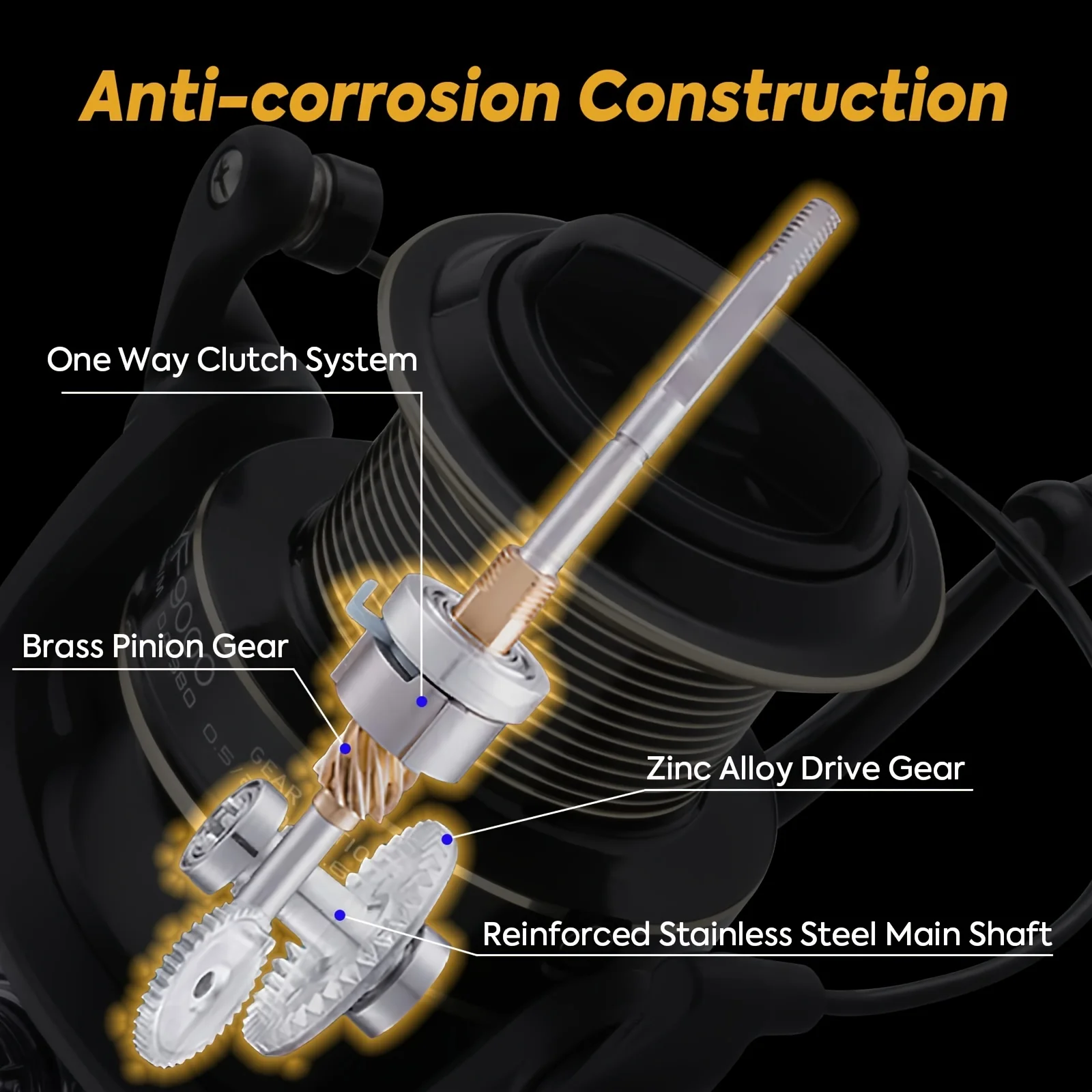 Goture-carrete de pesca giratorio 3,8: 1, de fundición larga, gran capacidad 8000/9000/10000, para agua dulce y salada, arrastre máximo de 14KG - imagen 5