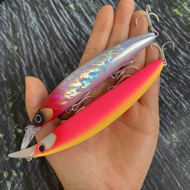 Señuelos de Pesca de pececillos flotantes de 110mm y 20g, Wobblers de fundición larga para lubina de agua dulce, Swimbait, cebo duro Artificial, aparejos Jerkbait - imagen 5