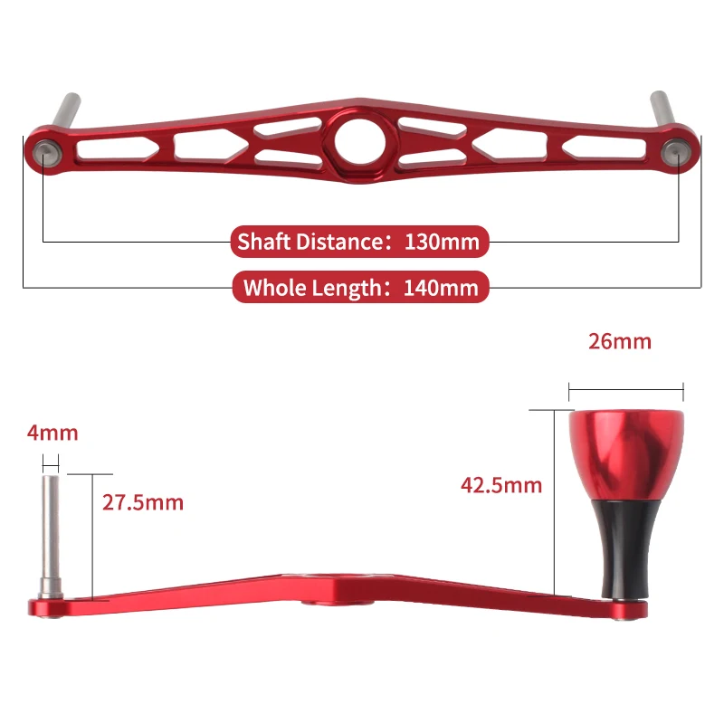 Ruke-mango de carrete de pesca, aleación de aluminio, longitud de 140mm, tamaño del agujero 8*5/7*4mm para carrete de pesca Abu/Dai/shim, balancín, accesorio DIY - imagen 2