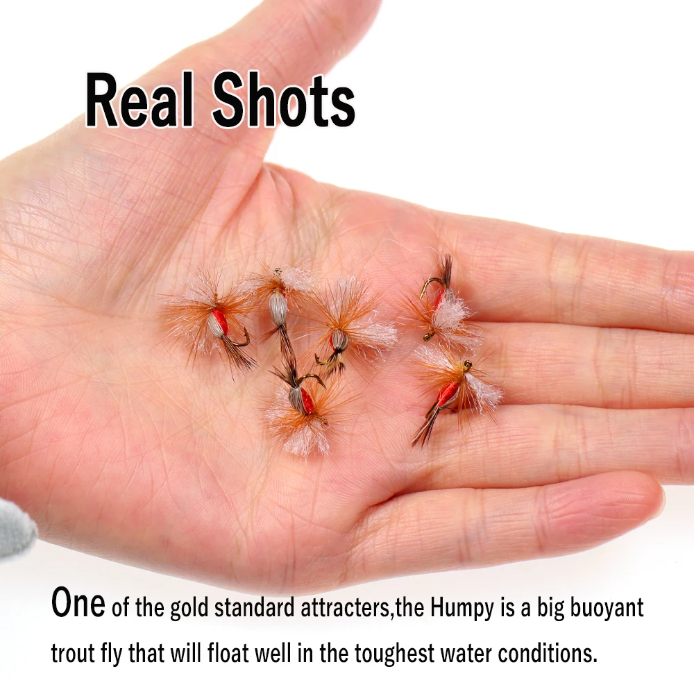 WIFREO, 6 uds., mosca joroba roja, mosca flotante para trucha, imitación de mayfly, especie Caddis, atractor de agua rápido flotante, cebos de señuelo de pesca con mosca - imagen 5
