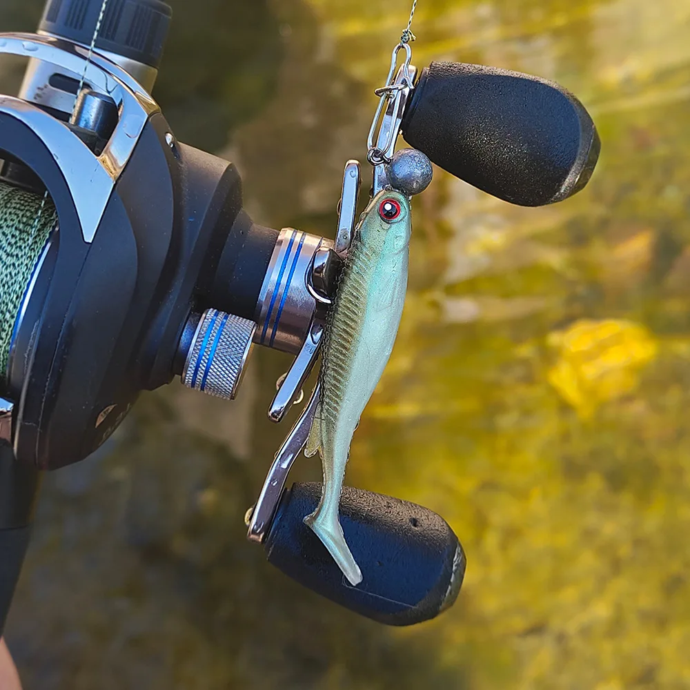 MUKUN 6 uds nuevo cebo blando 6,5 CM 2,7G Swimbait para Lucio Zander Snook perca Señuelos de Pesca con ojos 3D JIG Head Rig señuelo suave - imagen 3