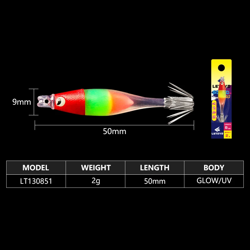 LETOYO 50mm 2g plantilla de calamar luminosa anzuelos atados a mano señuelo Egi sepia pulpo cebo Artificial para señuelo de pesca de barco - imagen 4