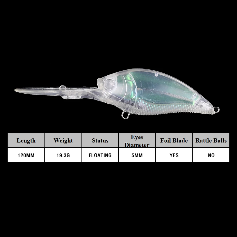 Chan'sHuang-Cebo en blanco sin pintar de 20 piezas, 12cm, 19,3g, de aguas profundas Cankbait, lámina de Flash interior, señuelo de pesca Artificial hecho a mano - imagen 2