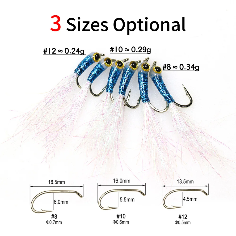 Bimoo 6 unids/caja epoxi Minnow Streamer Fly # 8 # 10 # 12 azul Flash Gliss cuerpo hielo doblado cola trucha bajo perca Jig señuelo cebo - imagen 3
