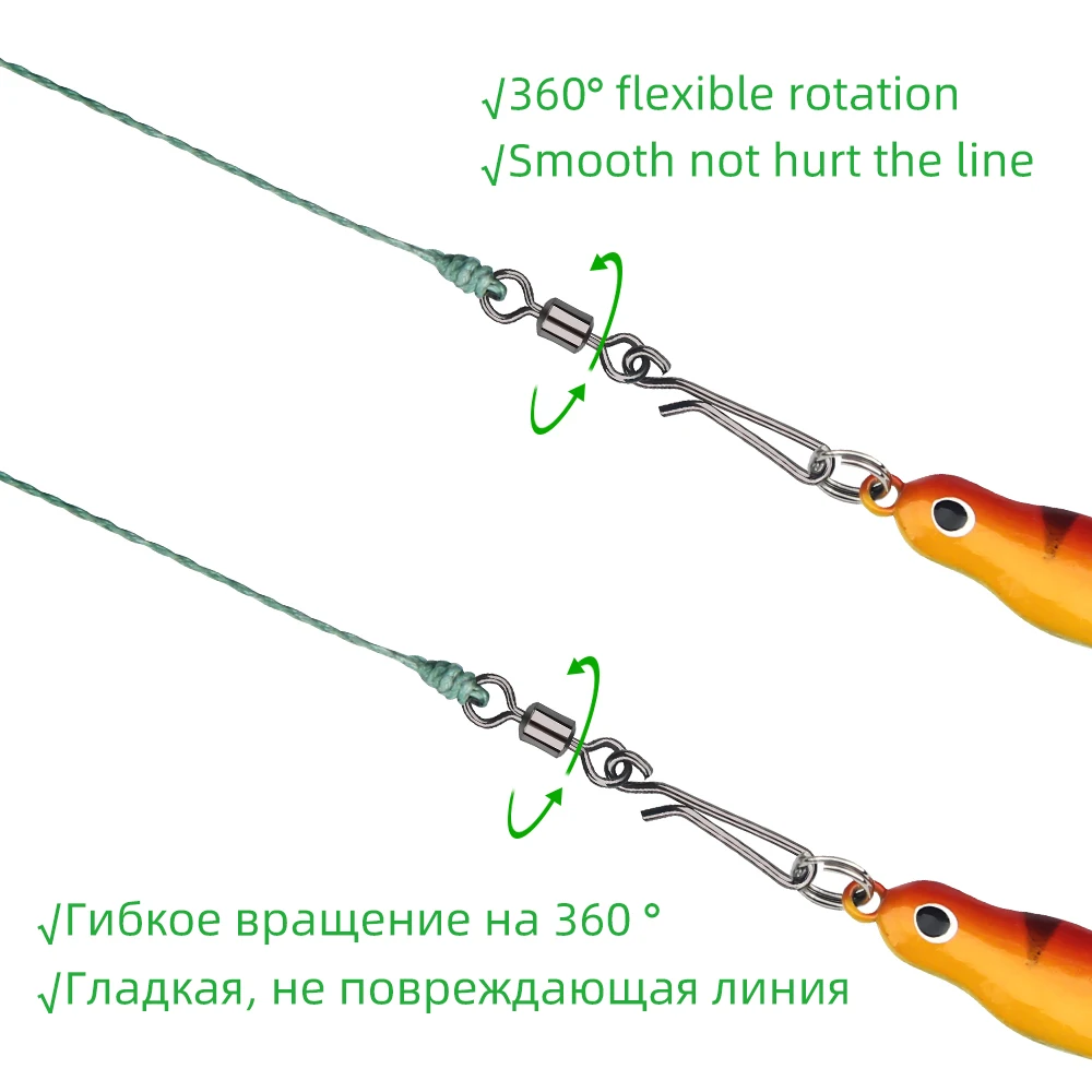 20 piezas de rodamiento de pesca de acero inoxidable, giratorios entrelazados con enganche, conector de anzuelo de pesca, aparejos - imagen 3
