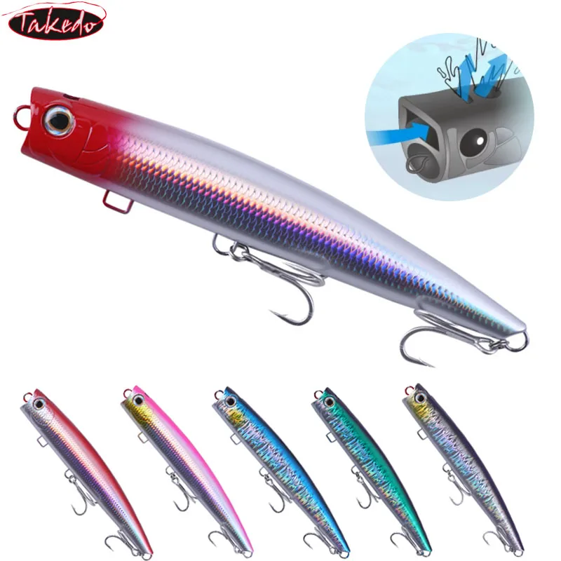 TAKEDO Popper Topwater – Señuelo Boca Rush anzuelo 4X atún lubina - imagen 3