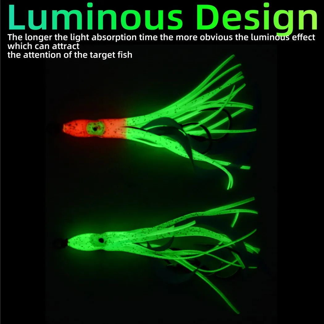 10 Uds. Anzuelo de pesca de 12,5 cm, anzuelo de señuelo suave Luminou pulpo, placa de hierro, doble gancho, pesca en barco de mar, cebo Artificial, peces de agua salada - imagen 5