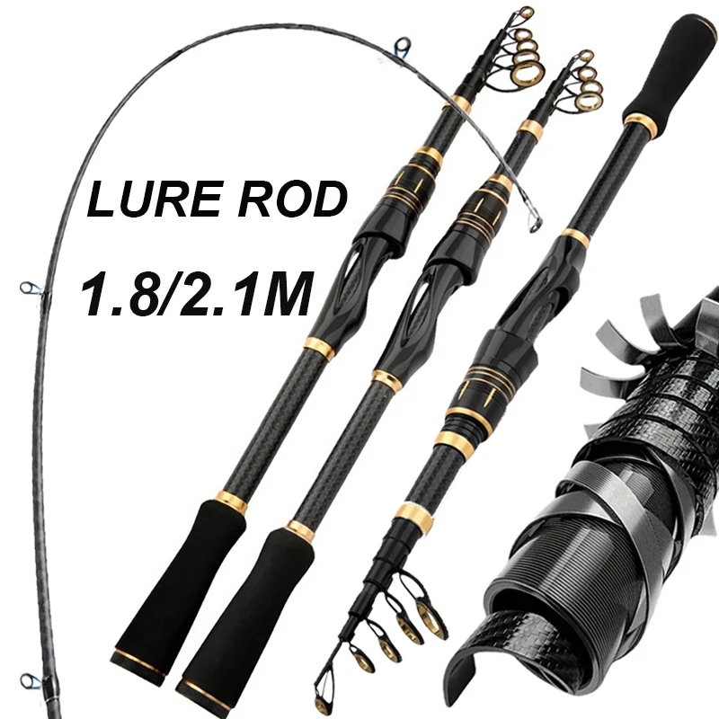 Caña de pescar con señuelo giratorio de carbono ultraligera, 1,8 M, 2,1 M, con punta de varilla de alta sensibilidad, caña dura para surfcasting de viaje para Lucio