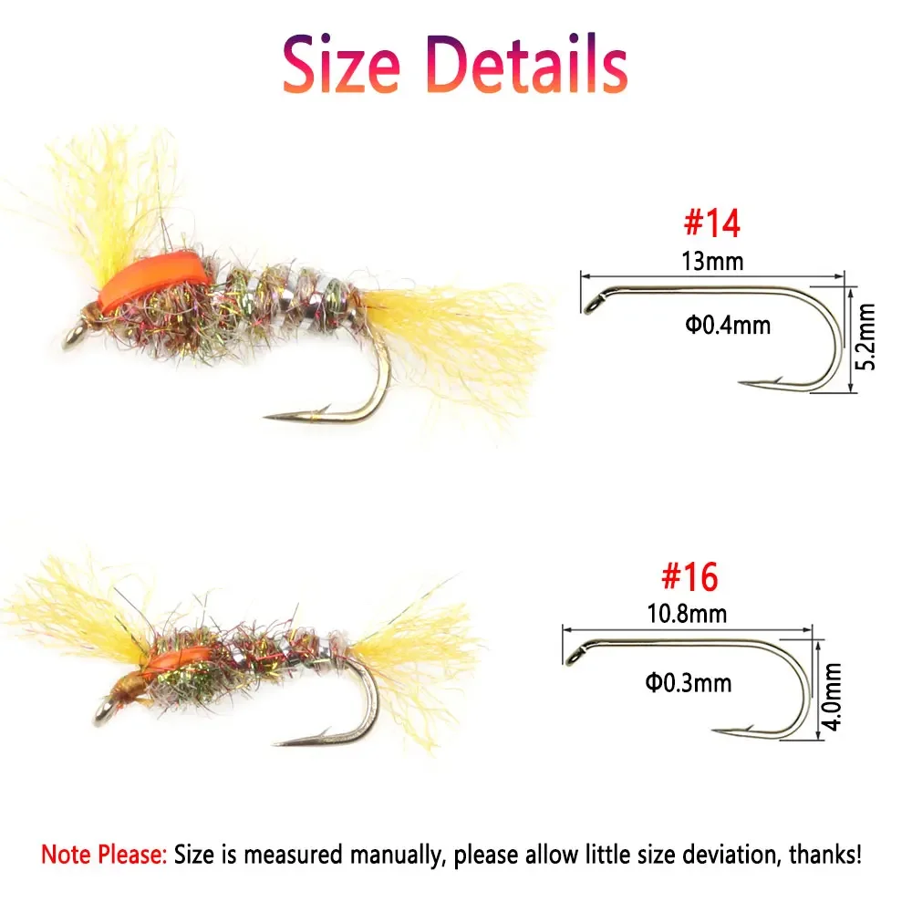 Bimoo-Señuelos de Pesca de paracaídas, cebo flotante, mezcla de dobladillo de hielo, cuerpo, Pupa, percha, percha, color gris, 6 piezas, #14, #16 - imagen 3