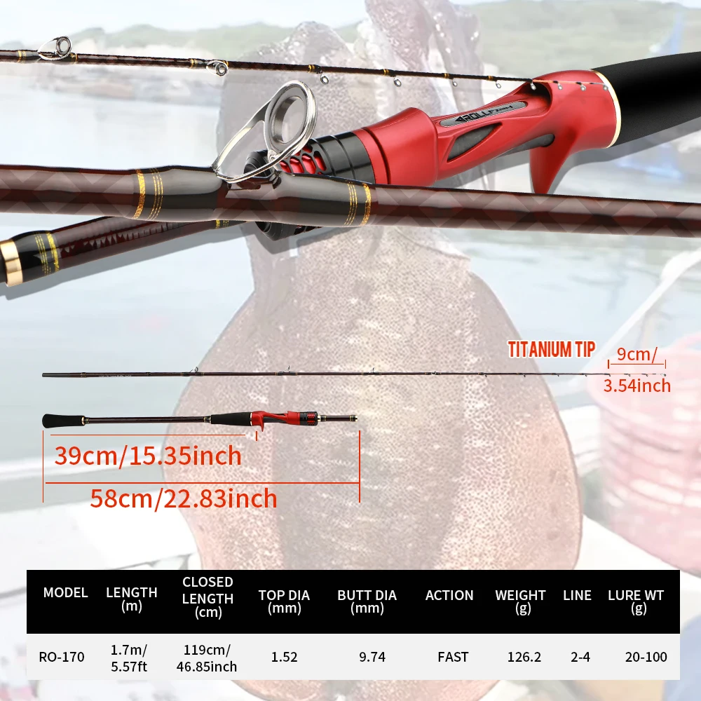 ROLLFISH 1,7 M/5,57 pies fibra de carbono TitaniumTip pulpo calamar cutero varilla guías giratorias acción 8:2 para barco de agua salada Jigging Rod - imagen 5