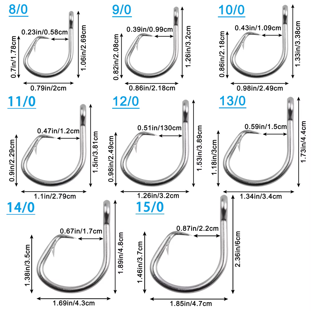200 Uds. Anzuelos de pesca circulares de atún 2X anzuelos de pesca de agua salada de gran juego de acero inoxidable fuerte para bagre bajo atún 8/0-15/0 - imagen 2