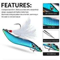 WDAIREN Señuelo giratorio metal lubina – Anzuelos triples con plumas