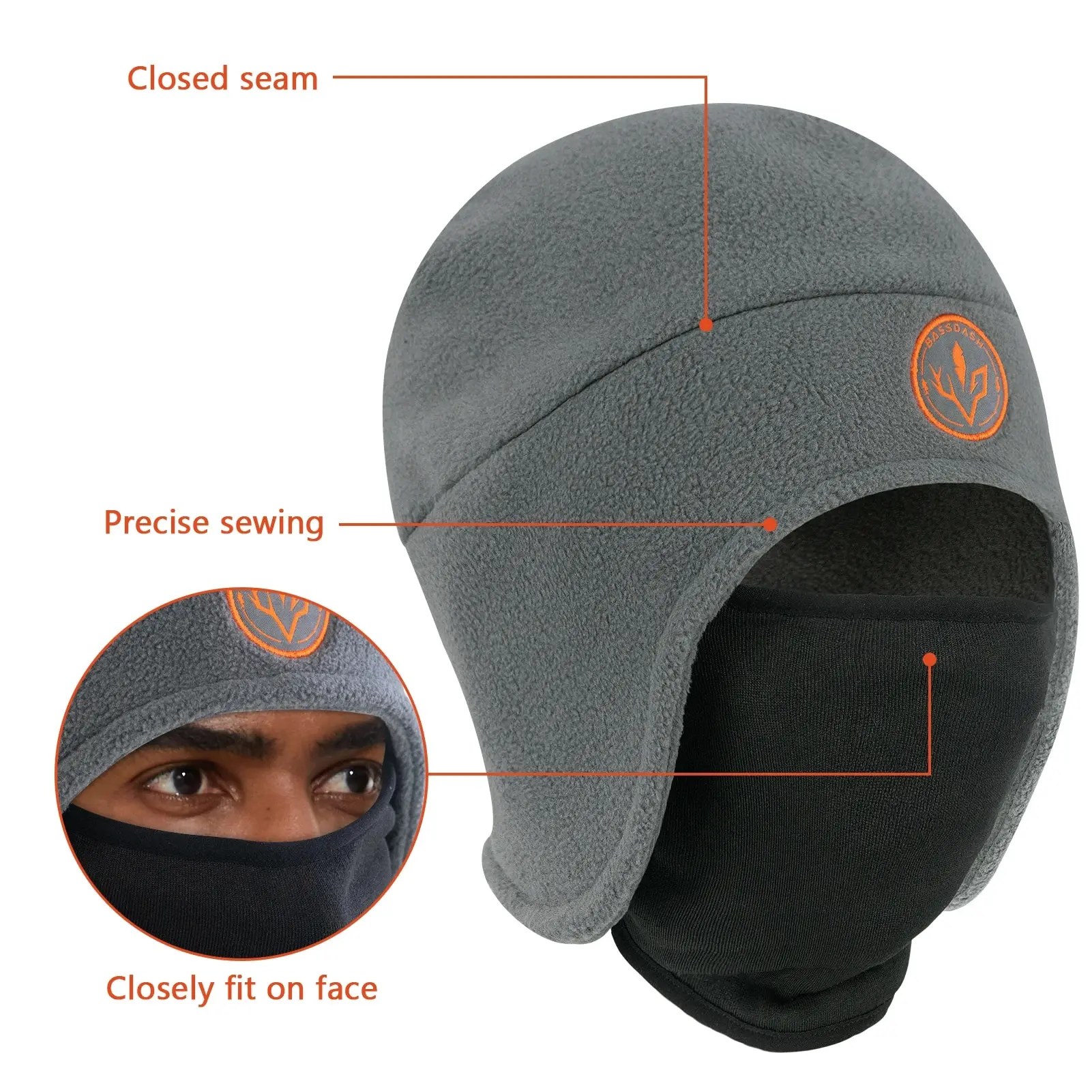 BASSDASH-gorro de lana suave 2 en 1 para hombre y mujer, gorro con máscara de esquí, aleta para la oreja, pesca, caza, clima frío - imagen 3