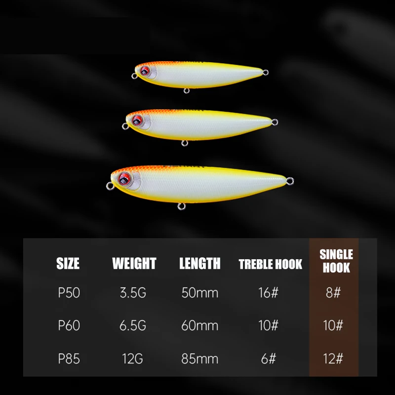 Fishant Paodan-señuelo de pesca con superficie de agua, lápiz flotante, cebo falso de fundición larga para lubina, agudos/anzuelos individuales, cebo duro - imagen 3