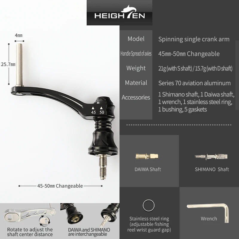 Accesorios de modificación de carrete de pesca de un solo eje HEIGHTEN 45-50mm 55-60mm 65-70mm herramientas de equipo de pesca compatibles con carretes - imagen 2