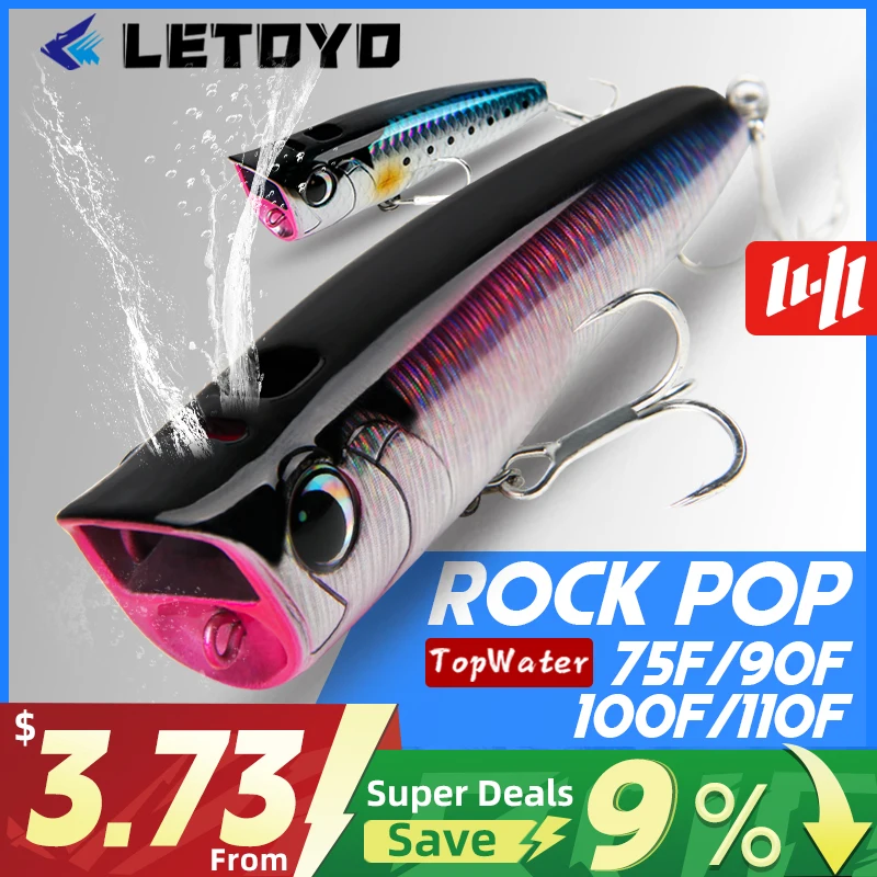 LETOYO Topwater Popper 8,5-30g flotante Rock pop cebos duros artificiales para lubina perca Lucio señuelo de pesca - imagen 2