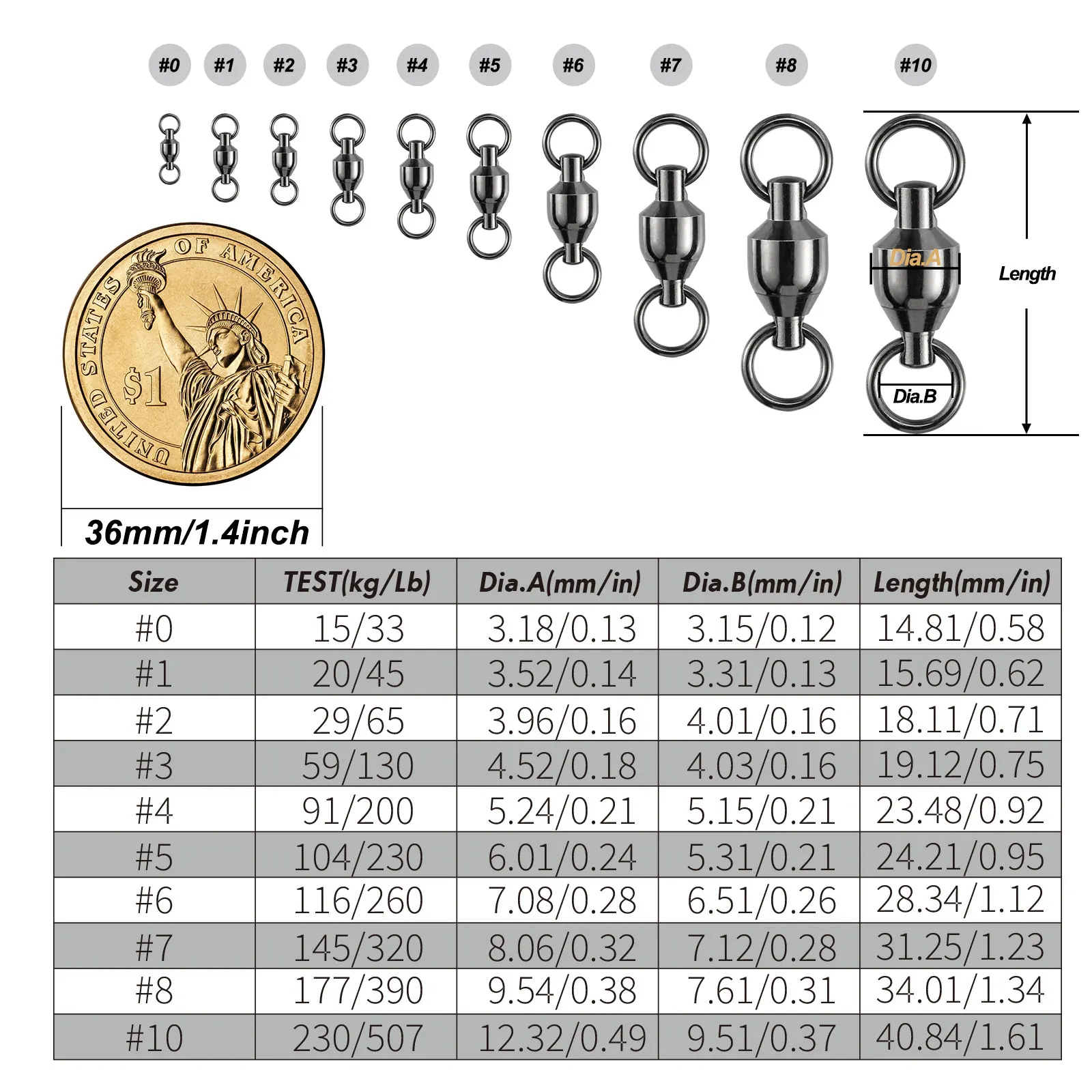 Dr.Fish 10 Uds. Anillo sólido giratorio de pesca de alta resistencia para agua salada, rodamiento de bolas de acero inoxidable, conector de señuelo para anzuelo de pesca rodante - imagen 2