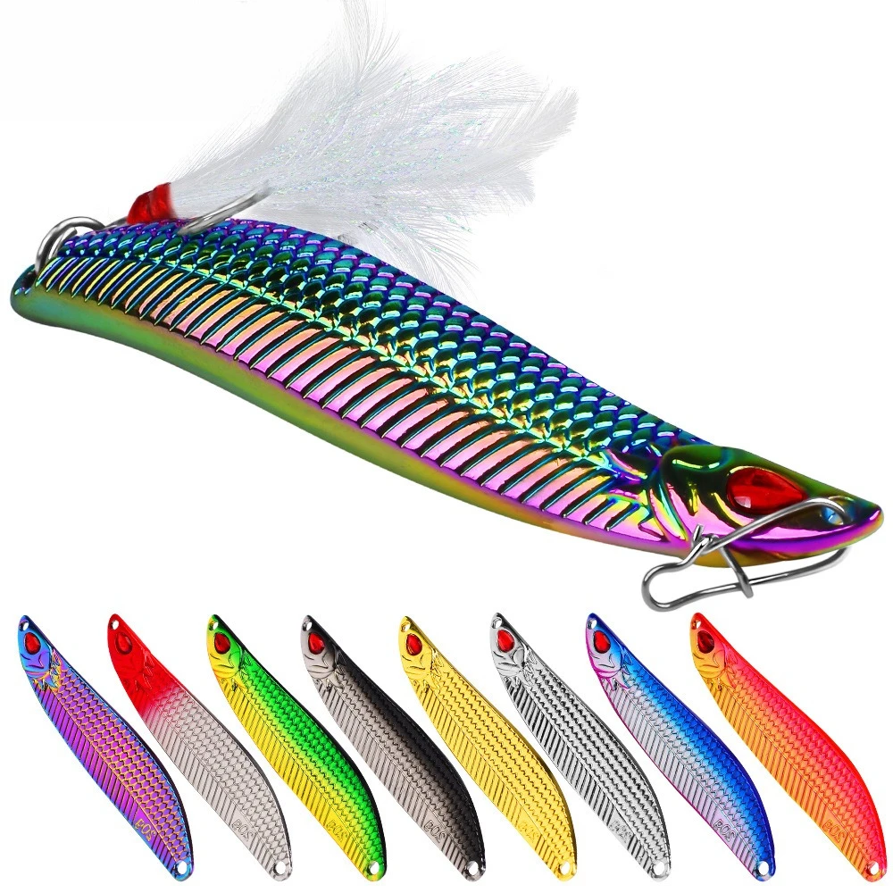 Señuelos de Metal con cuchara giratoria, anzuelo triple de plumas de sanguijuela, cebo Artificial para lubina, trucha, aparejos de Pesca, 7g, 10g, 15g, 20g, 1 Uds.