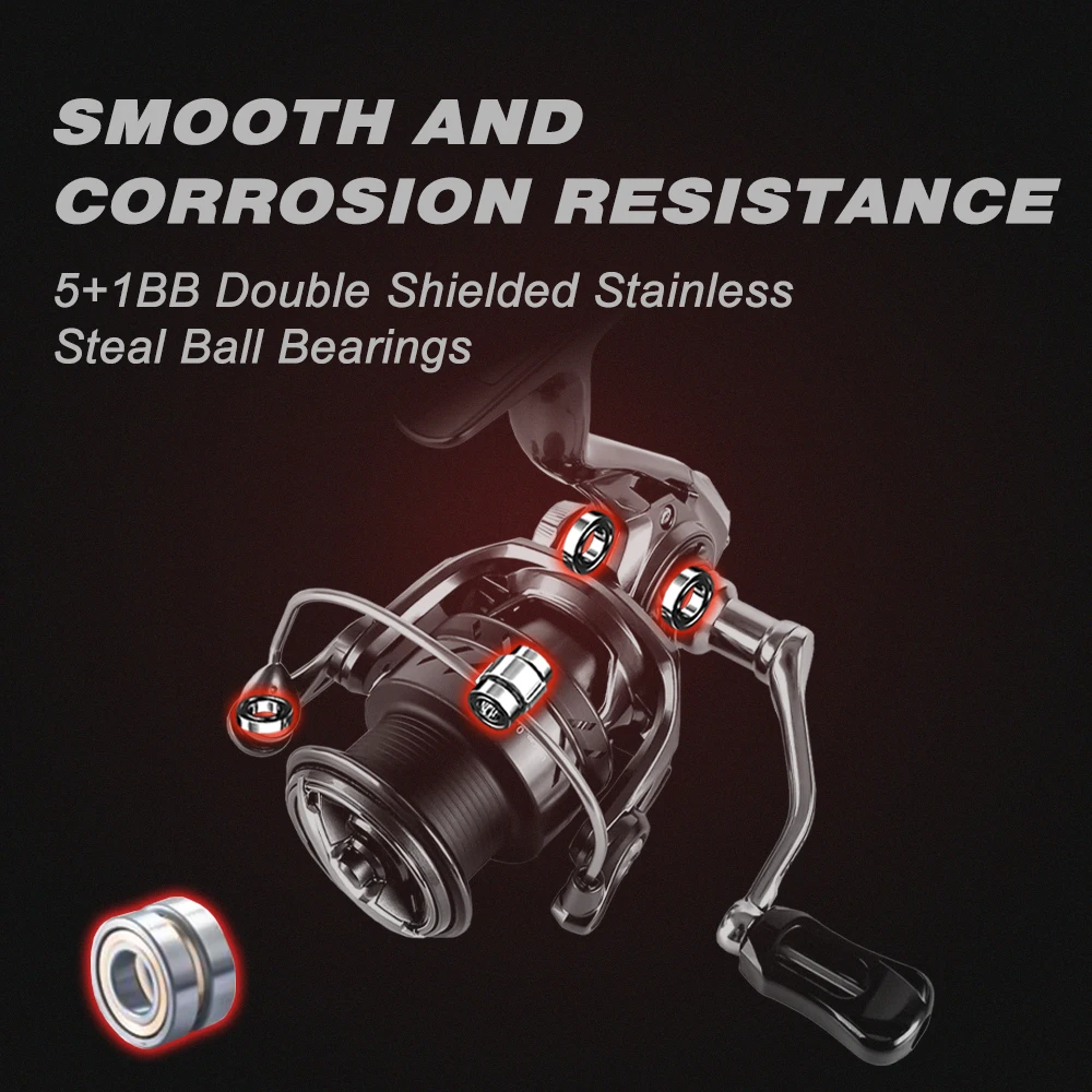 Carrete de pesca giratorio ligero Mifine Darren, Carretes de pesca de trucha, agua salada y agua dulce, tamaño 800-3000, 5,2: 1, 5 + 1BB - imagen 5