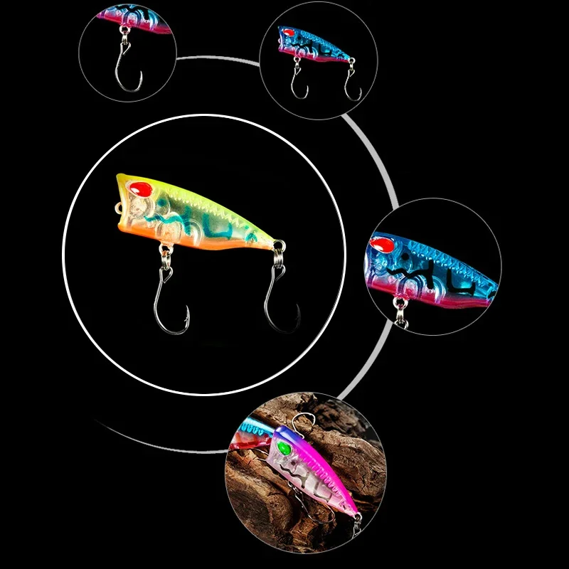 Nueva llegada 1 Uds mini Señuelos de Pesca Popper 4CM/3g ojos 3d cebo Crankbait Wobblers aparejos Isca superficie de agua superior señuelo Popper - imagen 4