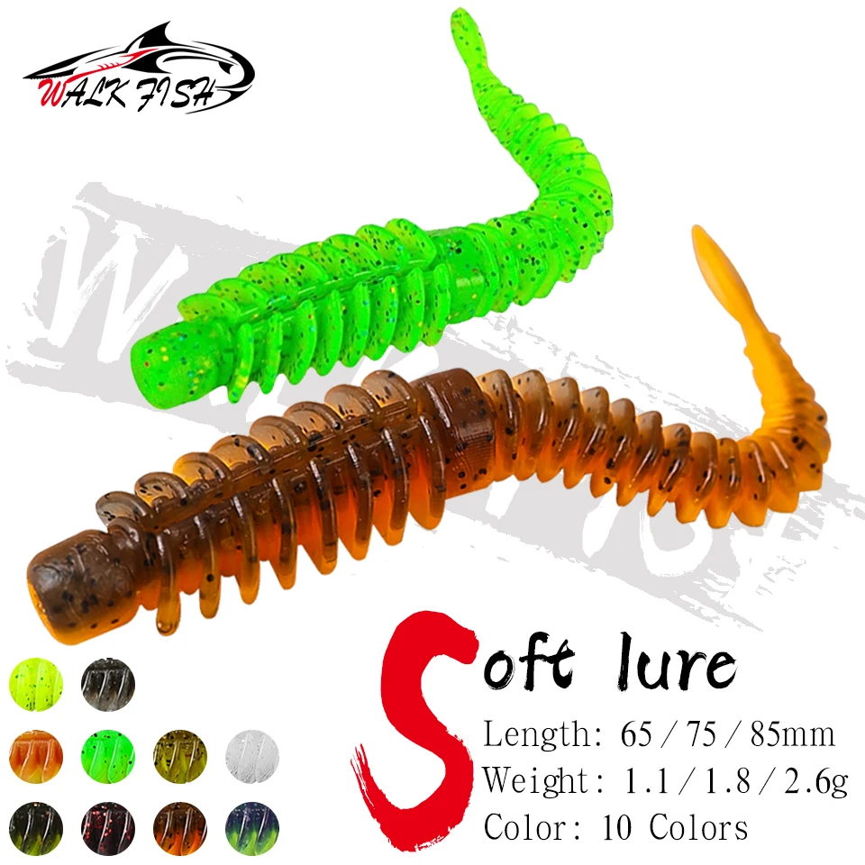 WALK FISH-Señuelos blandos de 8 Uds., 8,5 cm, 2,6g, hilo TPE, anzuelo de gusano, Pesca de carpa, Crankbait, equipo Swimbait, cebo de silicona con sabor a pescado