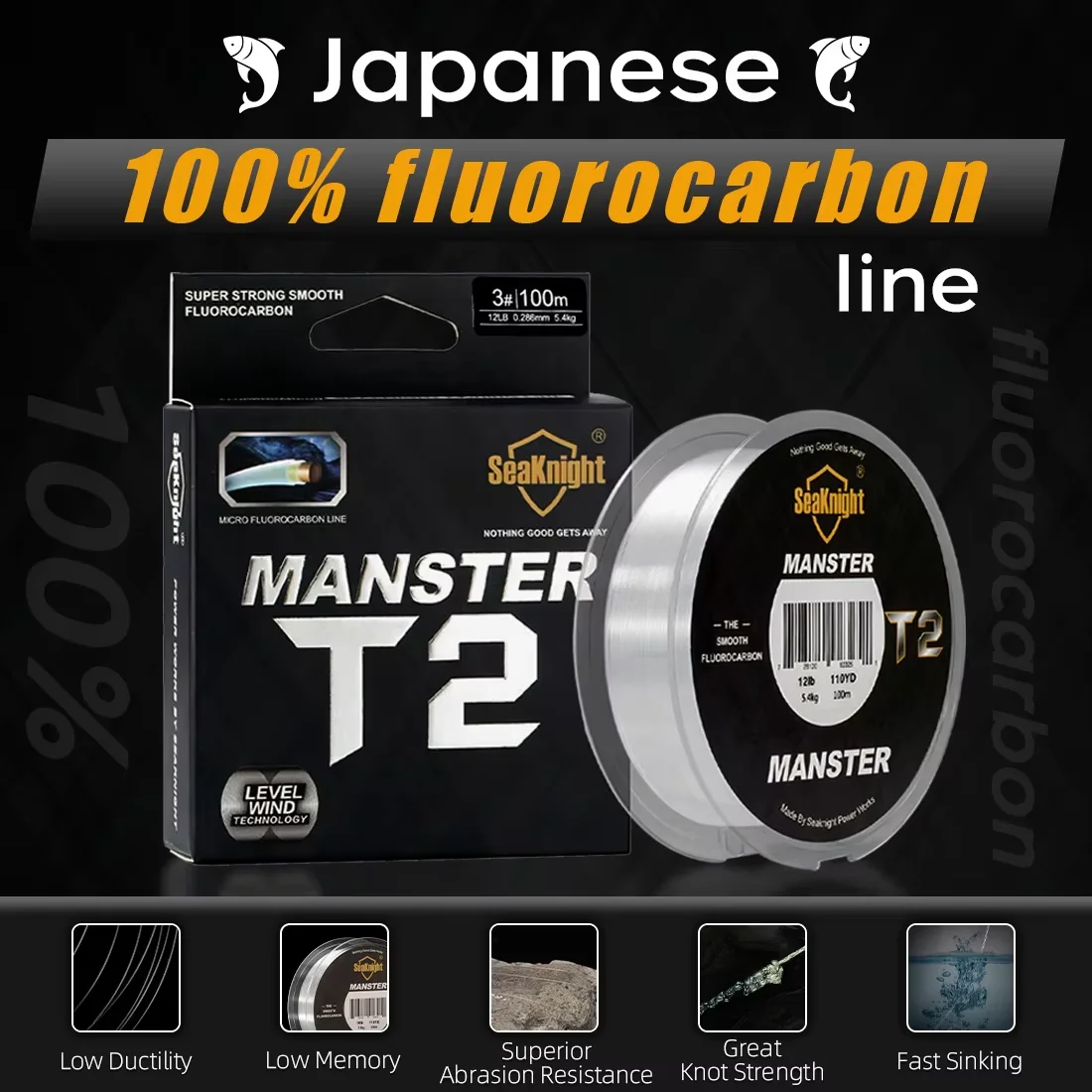 SeaKnight MANSTER T1-II/T2 TRUE Carbon Line Fluorocarbon Coating Carbon Line Fishing Line Leader Line Sinking Line HOT Carp Line