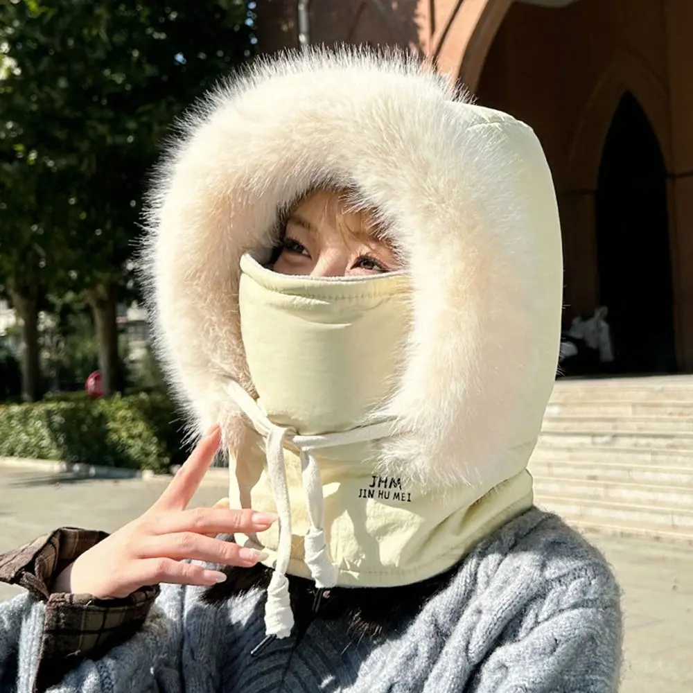 Nuevo gorro cálido de invierno con protección para los oídos, calentador de cuello, gorros gruesos, bufanda a prueba de viento, gorro de terciopelo de una pieza para mujer