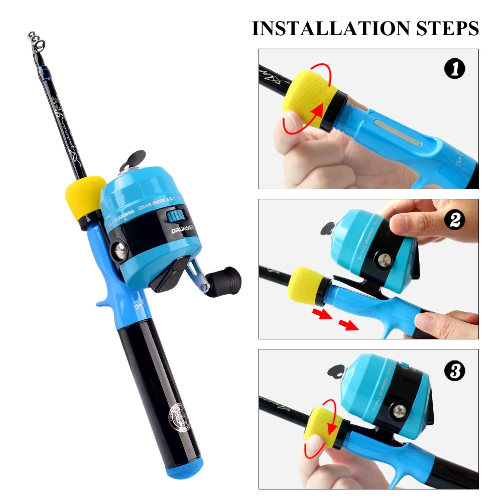 Caña giratoria de 1,2 m y 1,5 m, caña de fundición telescópica ultraligera de fibra de carbono, Mini caña de viaje para niños, carrete de pesca, herramientas de pesca de carpa - imagen 5